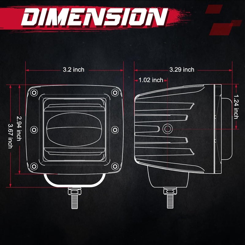 OFFROADTOWN Fog Lights 3'' SAE Yellow LED Pods DOT Approved Driving lights Cut-off Beam Amber Square LED Cubes Work Light for Truck Pickup SUV Car Motorcycle - Image 2